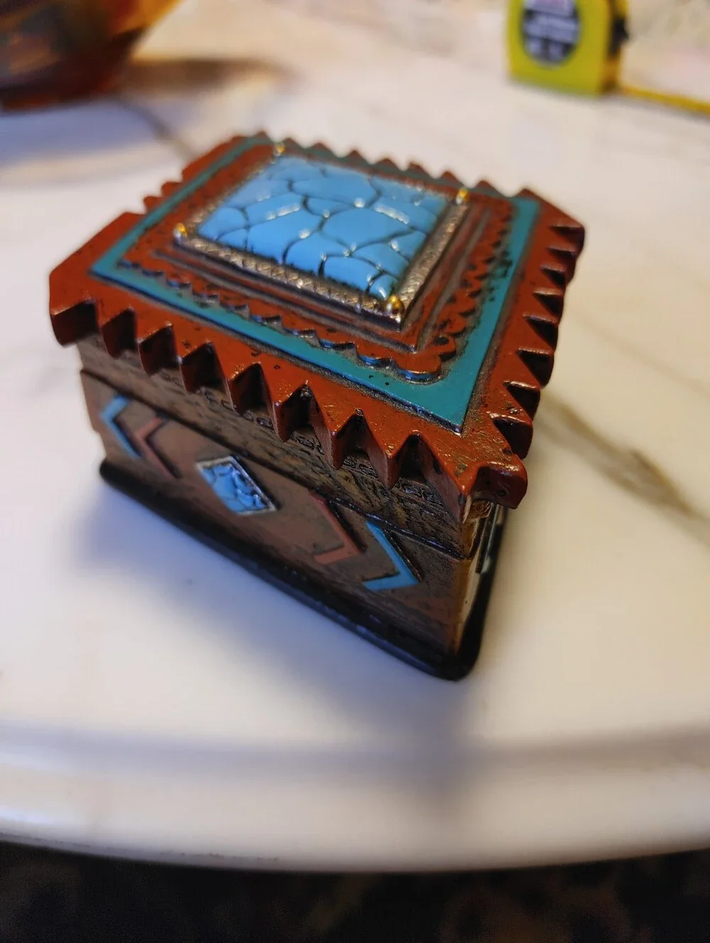 Handcrafted Turquoise and Brown Native American Decorative Trinket Box